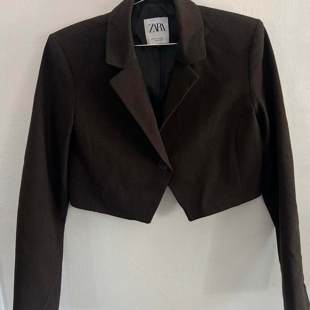 Zara Brown Plaid Cropped Blazer